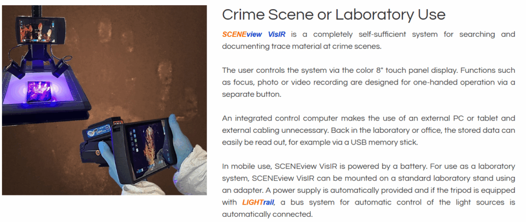 Scene Inspection SCENEview VisIR - Modular Crime Scene Imaging System - ForenteQ